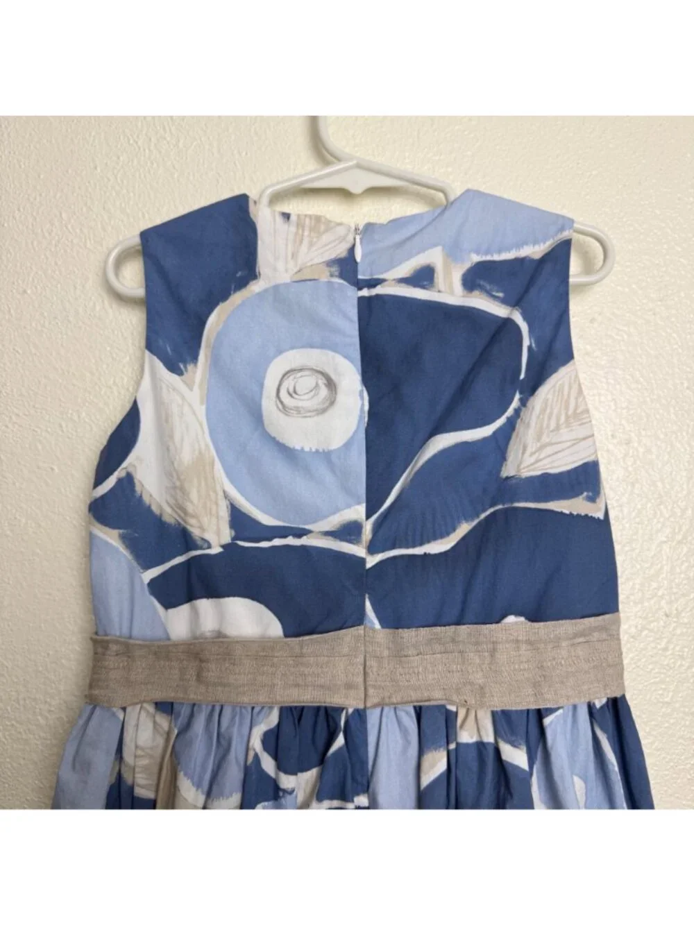 Il Gufo Girls Sleeveless Blue Floral Cotton Dress With Bow Belt